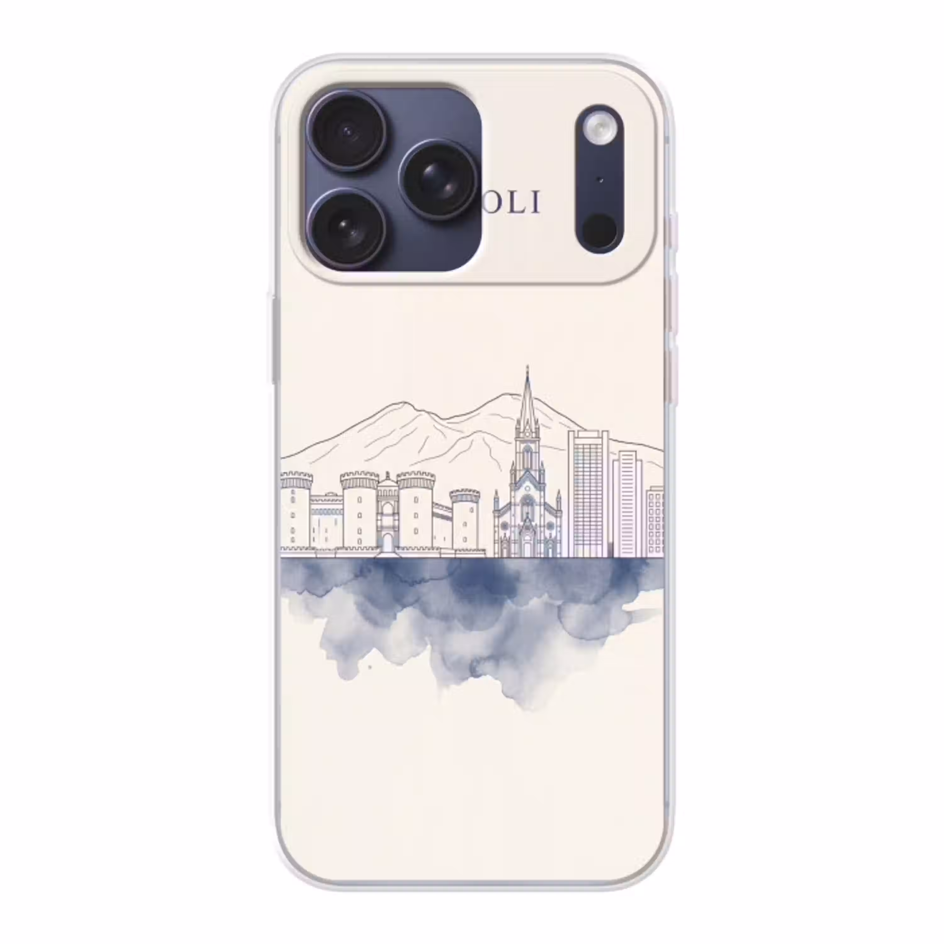 Napels - Skyline - Italie - Lijntekening - Aquarel Telefoonhoesje iPhone 17 Pro Max klein -3d