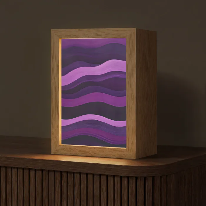 Lijnen - Golven - Paars - Abstract Light Box met kabel (Tafellamp) klein -z3d_website