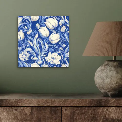 Bloemen - Delfts Blauw - Patroon - Tulp aluminium wit klein -sfeer2