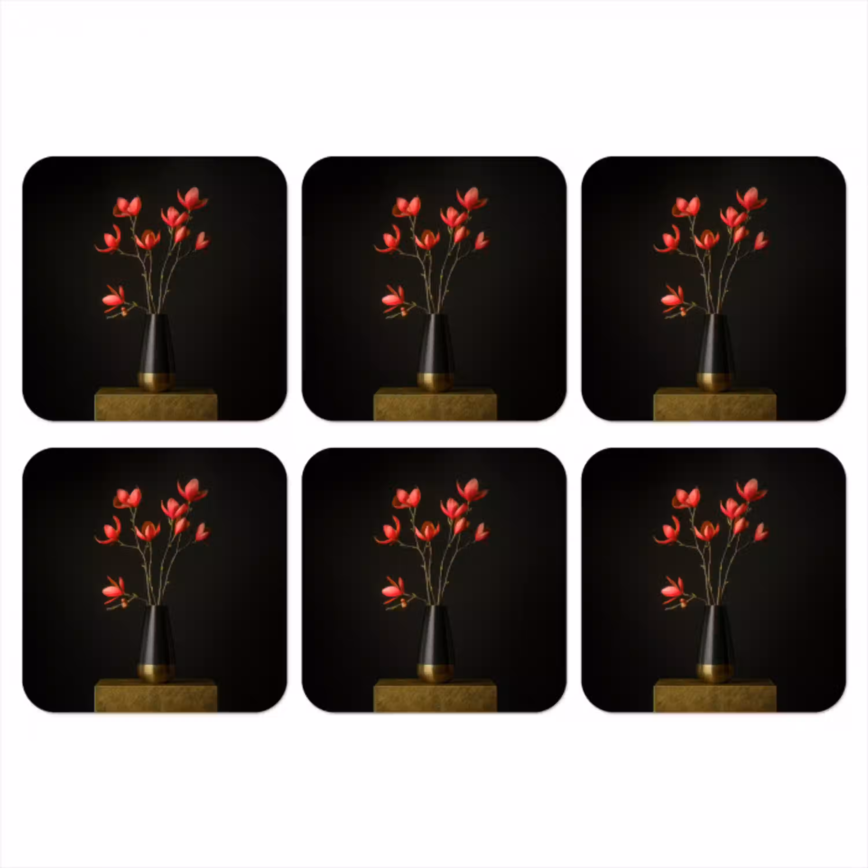 Rode - Bloemen - Vaas onderzetter kurk middel -3d