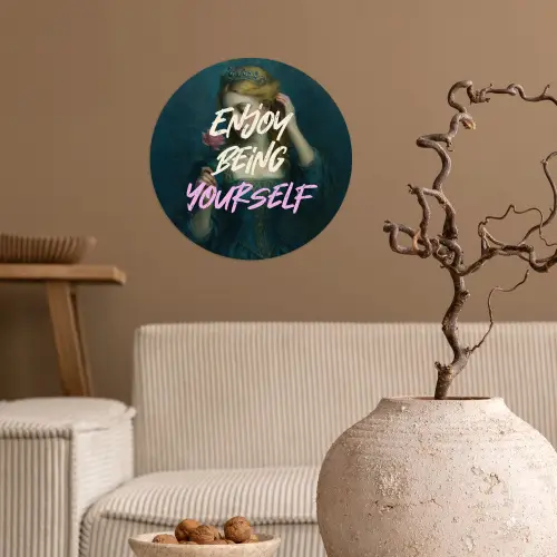 Vrouw - Roos - Quote Wandcirkel behangsticker klein -sfeer1