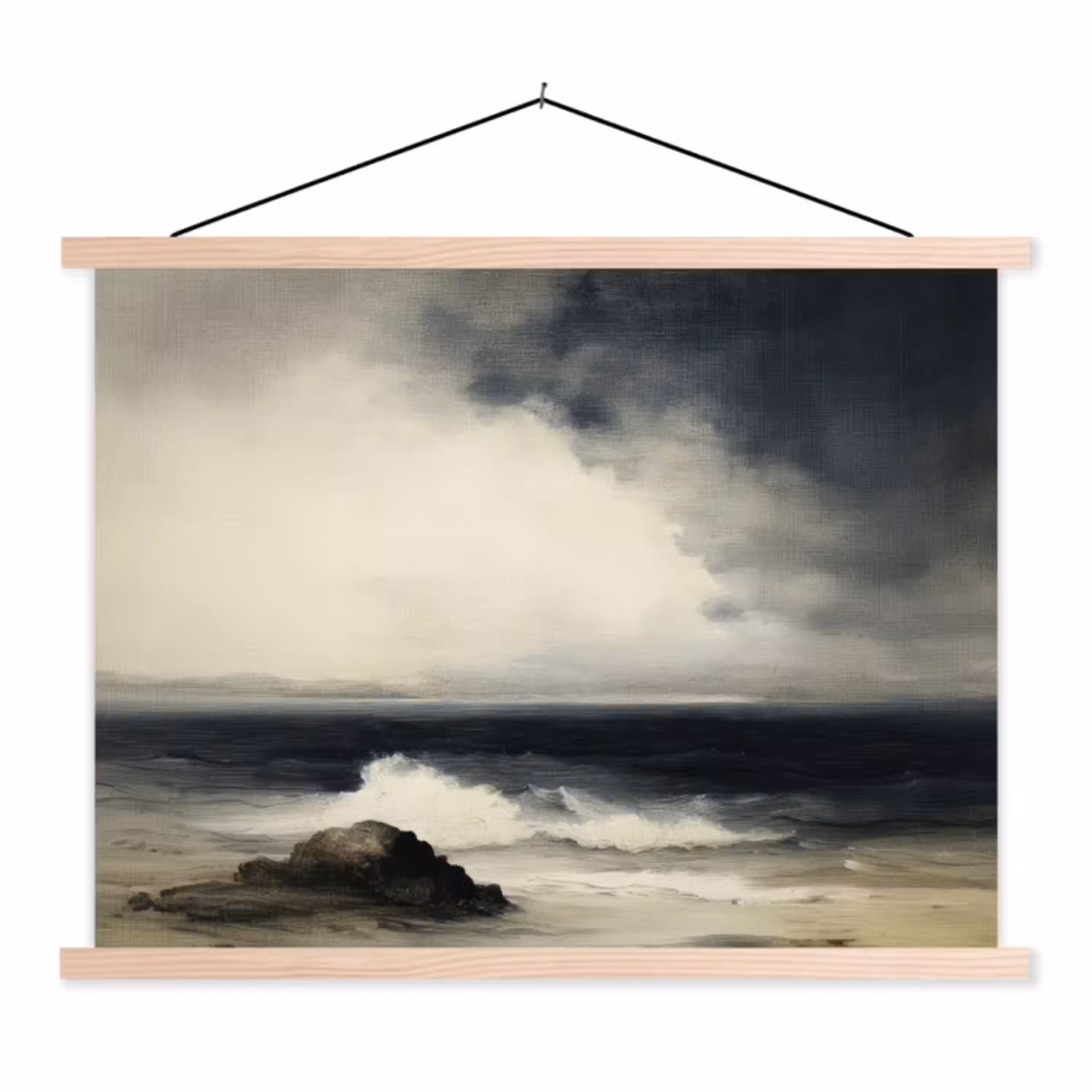 Zee - Rotsen - Storm textielposter latten blank klein -3d