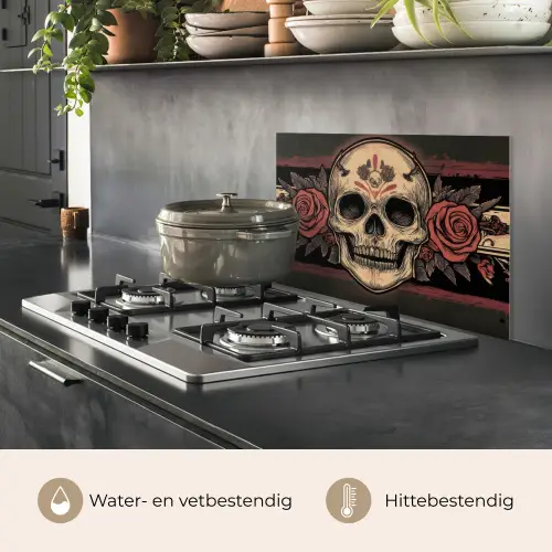 Schedel - Rozen - Gotisch keuken achterwand spatscherm klein -usp_NL