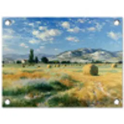 Landschap - Strobalen - Bergen - Wolken tuinposter los doek klein -3d