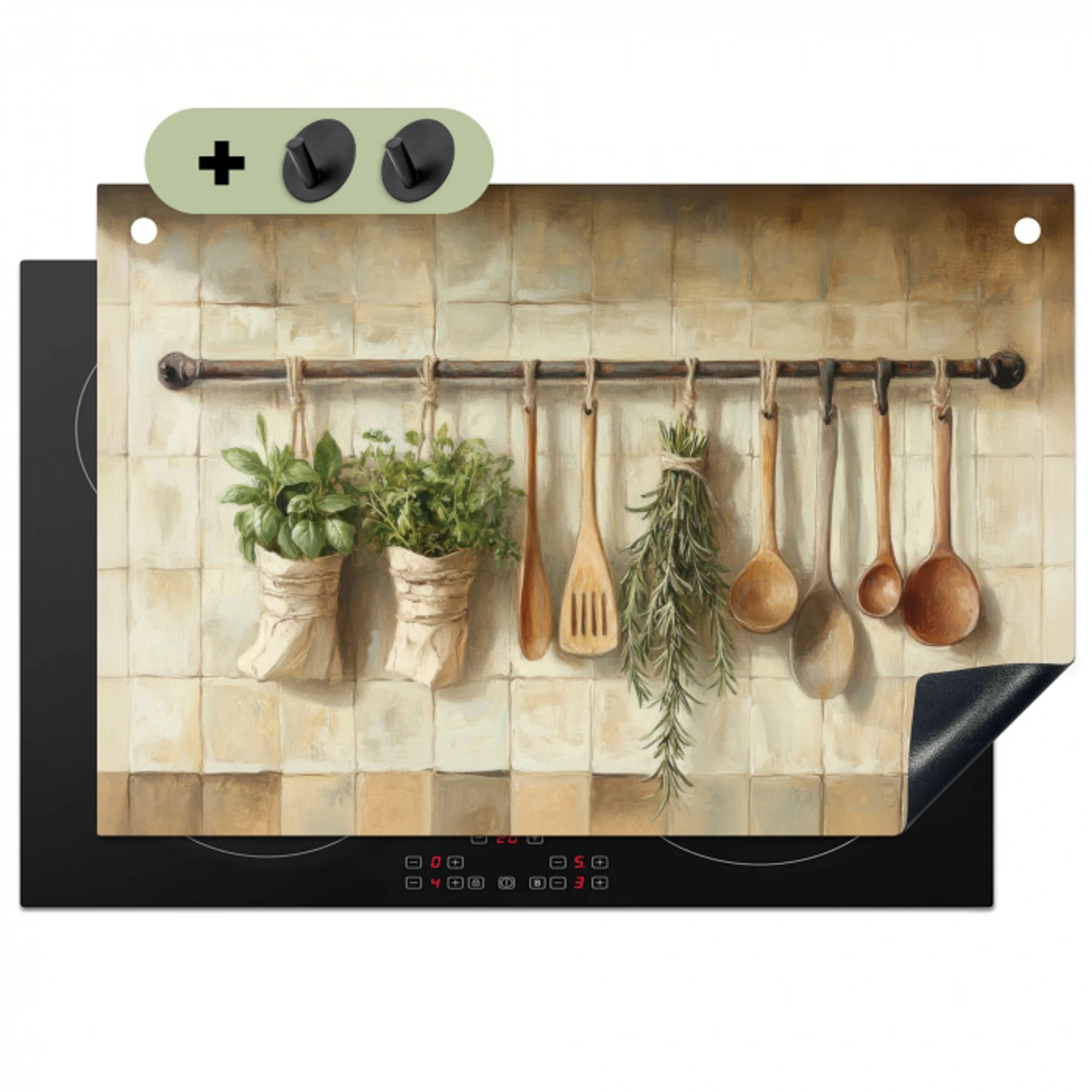 Hout - Keukengerei - Stilleven - Tegels Inductie beschemer met haakjes klein -3d