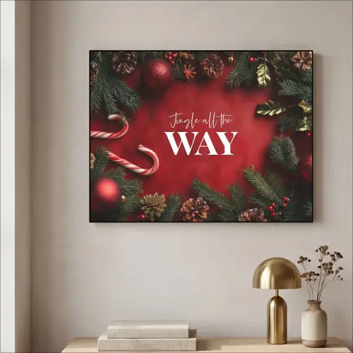 Kerst - Quote - Rood - Kerstballen Textielframe zwart klein -sfeer2