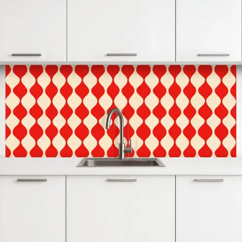 Golvend patroon - Retro - Rood - Beige keuken achterwand 2 middel 871 -3d