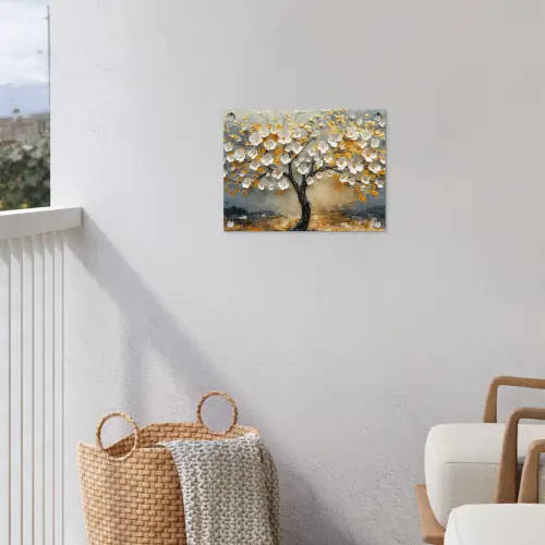Boom - Bloemen - Goud - Beige tuinposter los doek klein -sfeer8
