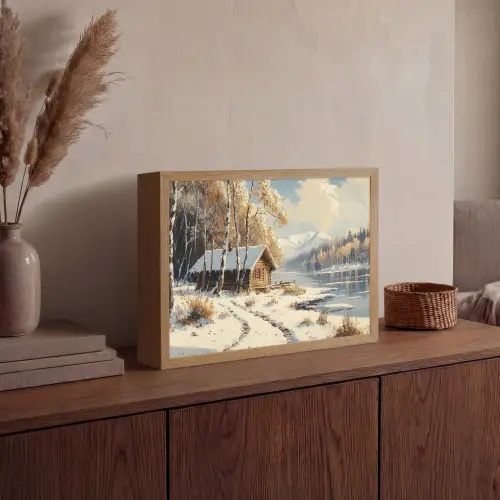 Winter - Sneeuw - Huis - Natuur Light Box met batterij (Wandlamp) middel -sfeer2