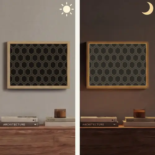 Zwart - Goud - Zeshoek Light Box met batterij (Wandlamp) middel 907 -sfeer3