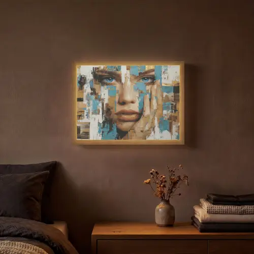Abstract - Penseelstreken - Blauw - Gezicht Light Box met batterij (Wandlamp) middel -sfeer4
