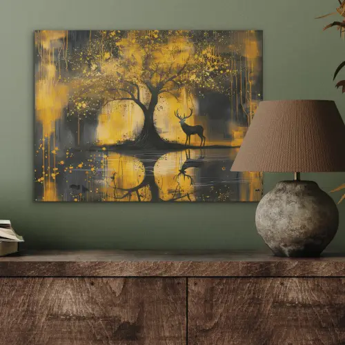 Boom - Verflook - Hert - Natuur - Goud PET vilt klein -sfeer2