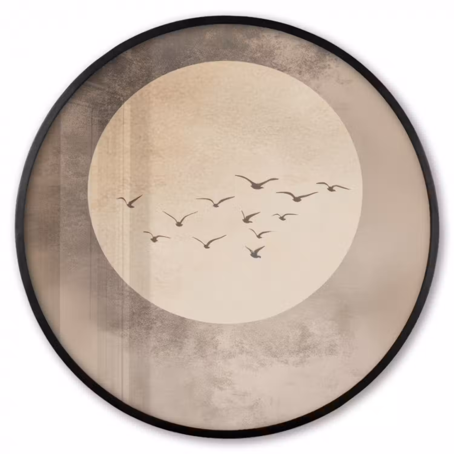 Poster im Rahmen Rund - Vogel - Beige - Japanisch
