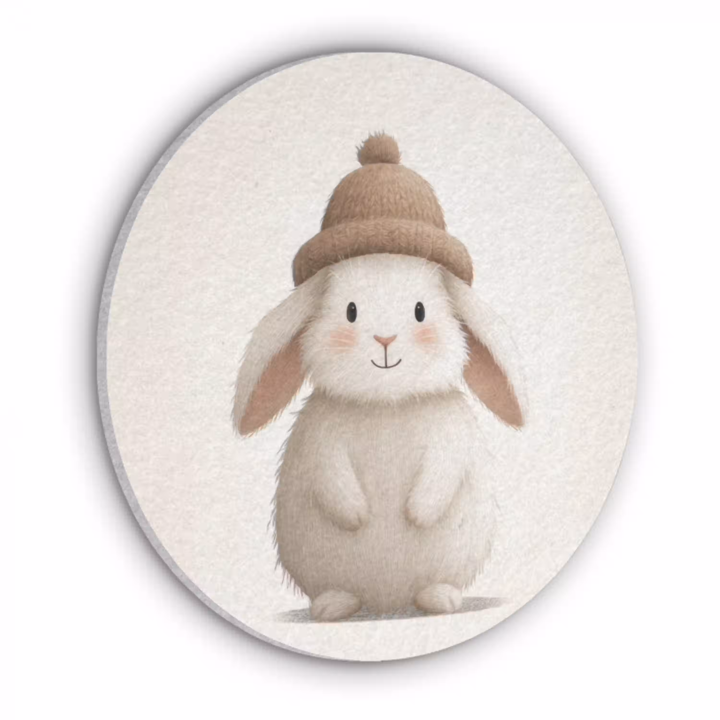 Konijn - Muts - Oren - Beige Akoestische PET Vilt - Rond klein -3d