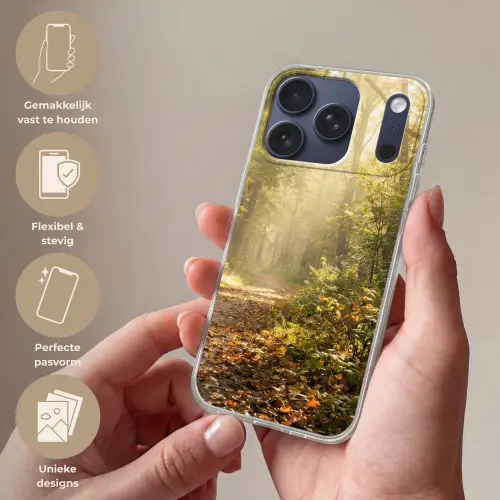Zonlicht - Bospad - Bomen Telefoonhoesje iPhone 17 Pro klein -sfeer3_NL