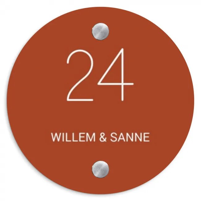 Roestbruin - Klassiek Naambord Rond klein -3d