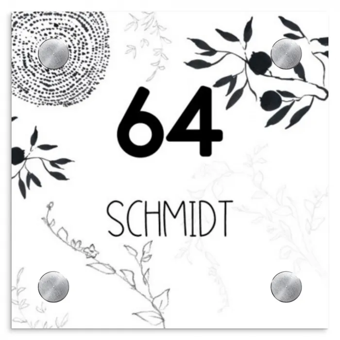 Botanisch - Modern Naambord Vierkant klein -3d