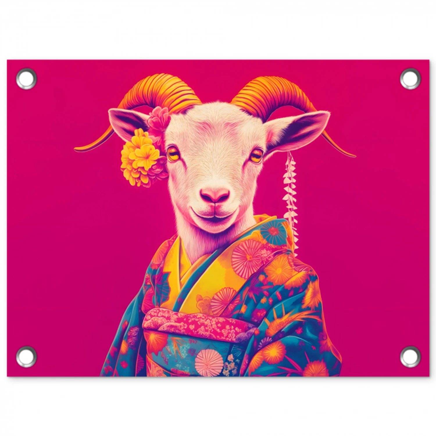 Geit - Hoorns - Kimono - Kleurrijk tuinposter los doek klein -3d