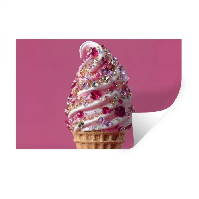 Softijs - Edelstenen - Roze - Hoorntje Muursticker klein -3d