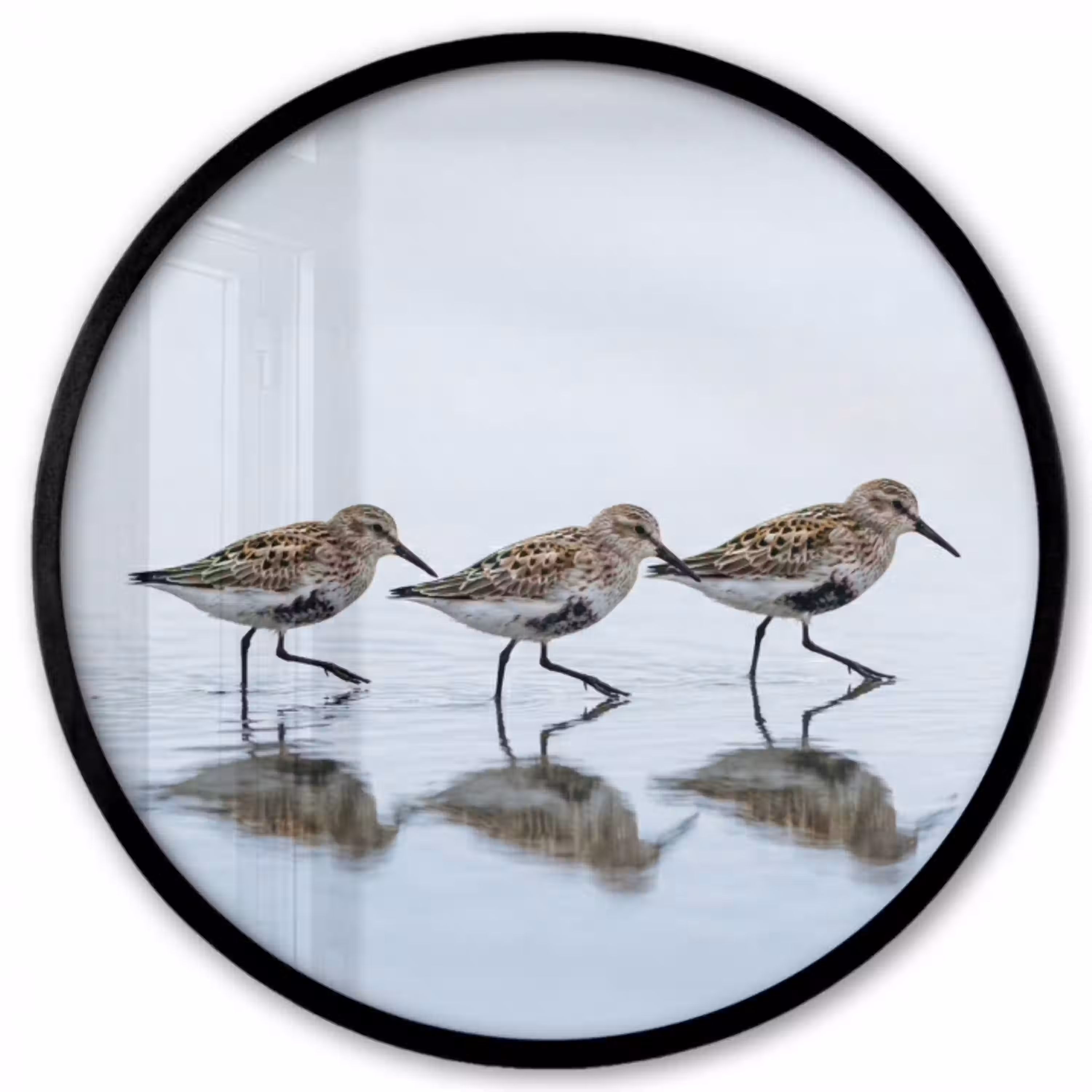 Vogels - Water - Grijs Fotolijst rond zonder passe partout klein -3d