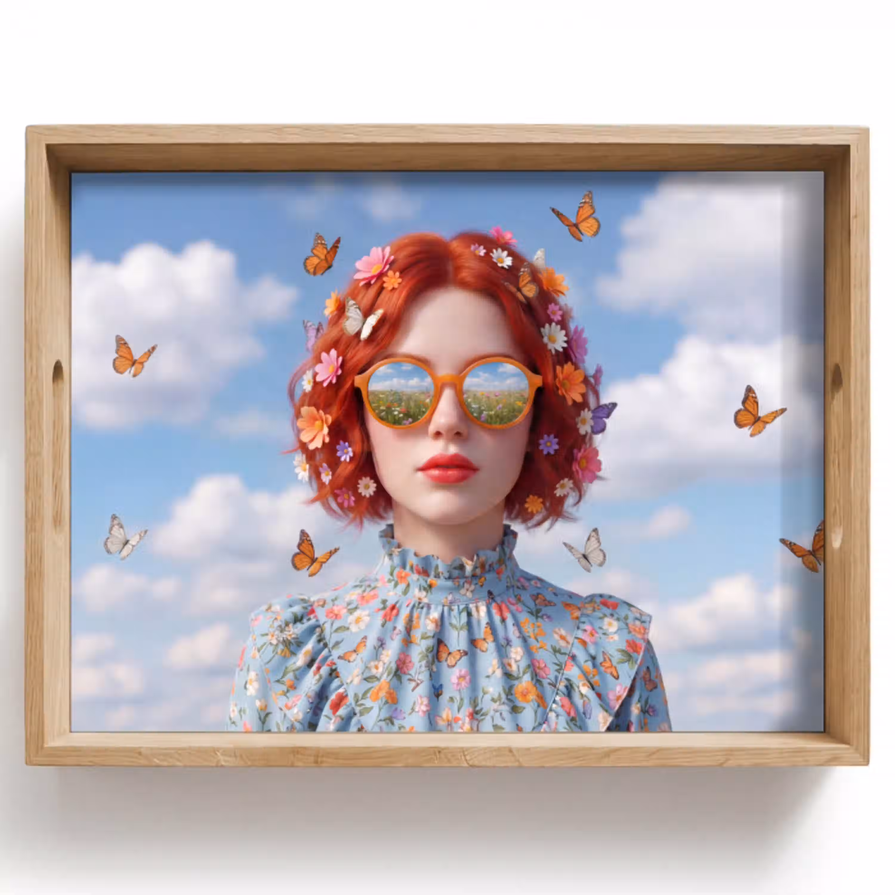 Vrouw - Bloemen - Zomer - Portret - Kleurrijk Dienblad Rechthoek middel -z3d_shopping
