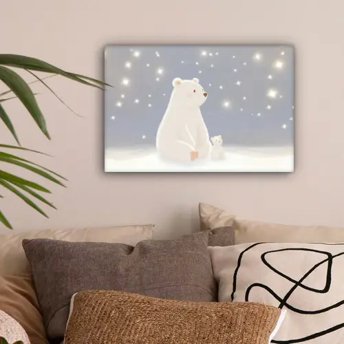 Ijsbeer - Sneeuw - Sterren - Blauw canvas 2cm klein -sfeer1