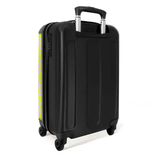 Neon bladeren op lichtroze achtergrond NBS - Handbagage koffer - Kinderen Unisex middel -achterkant