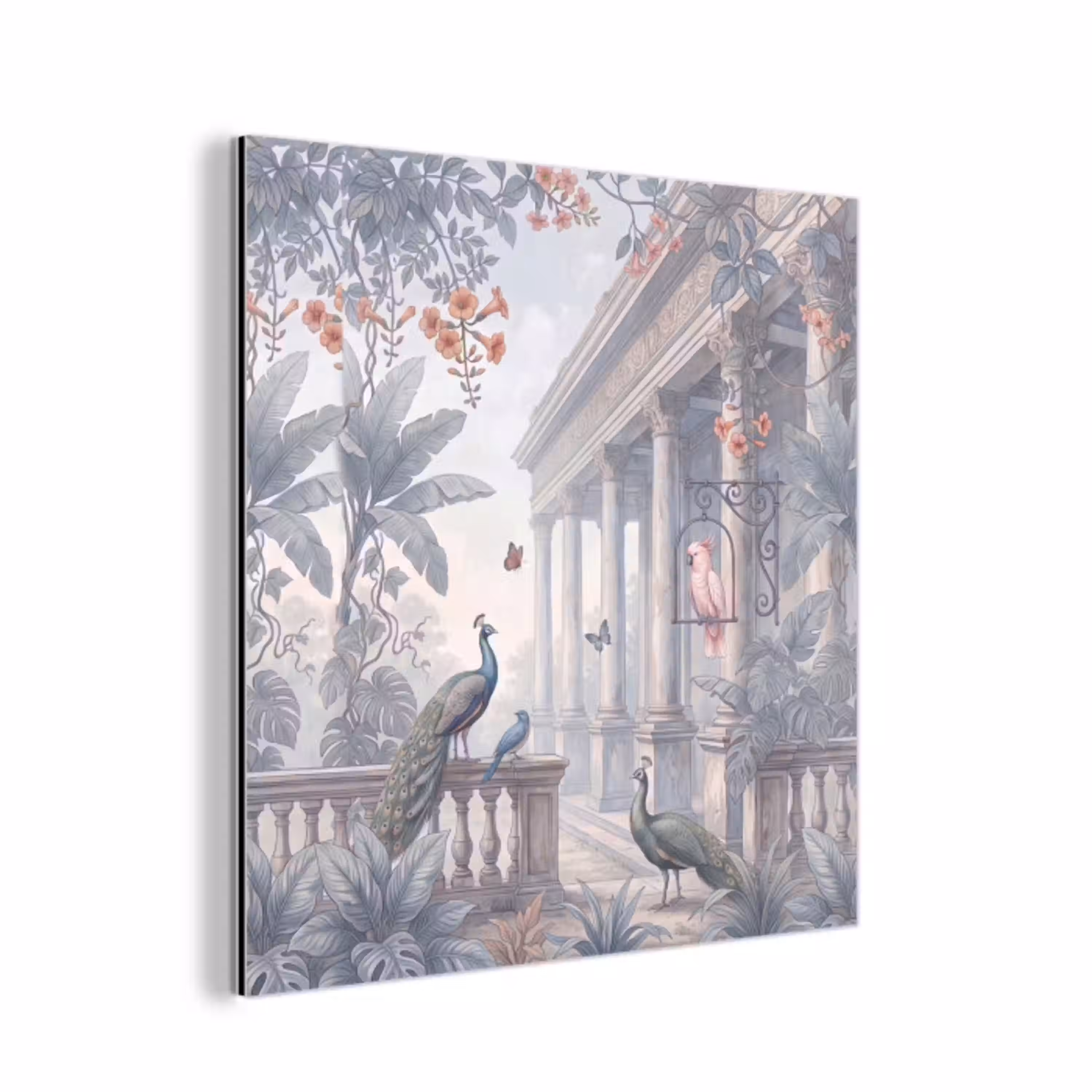 Vogel - Pauw - Architectuur - Klassiek - Groen aluminium wit klein -3d