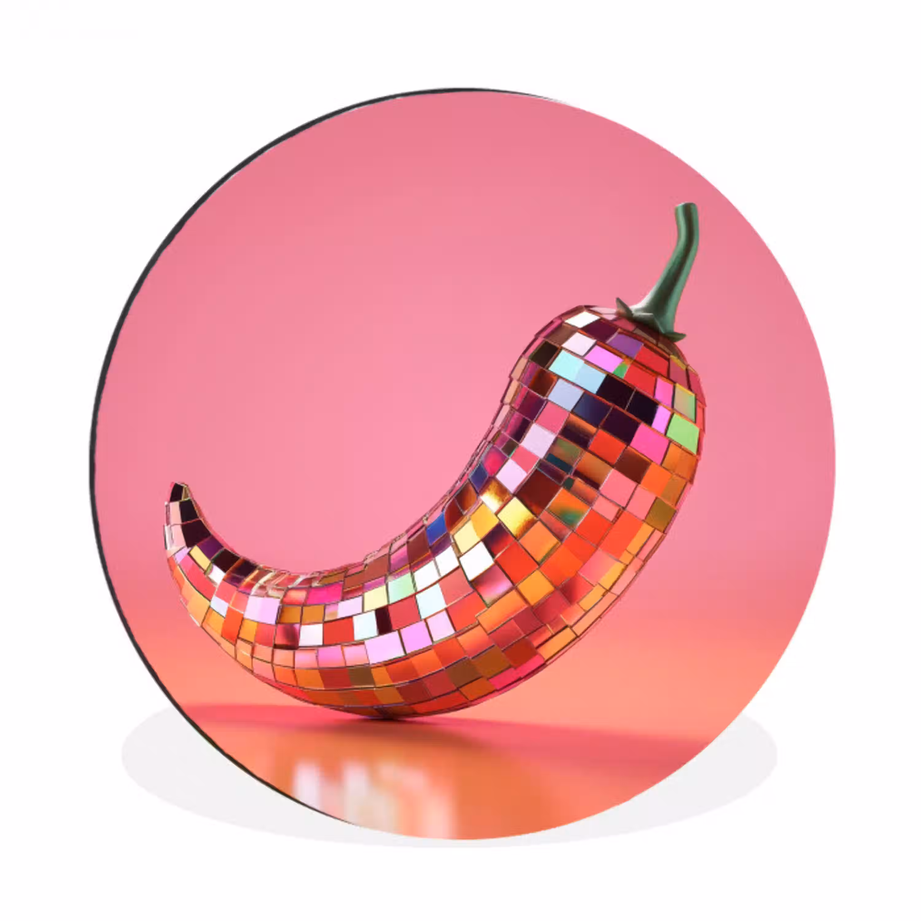 Peper - Disco - Rood - Glitter Wandcirkel aluminium klein -3d