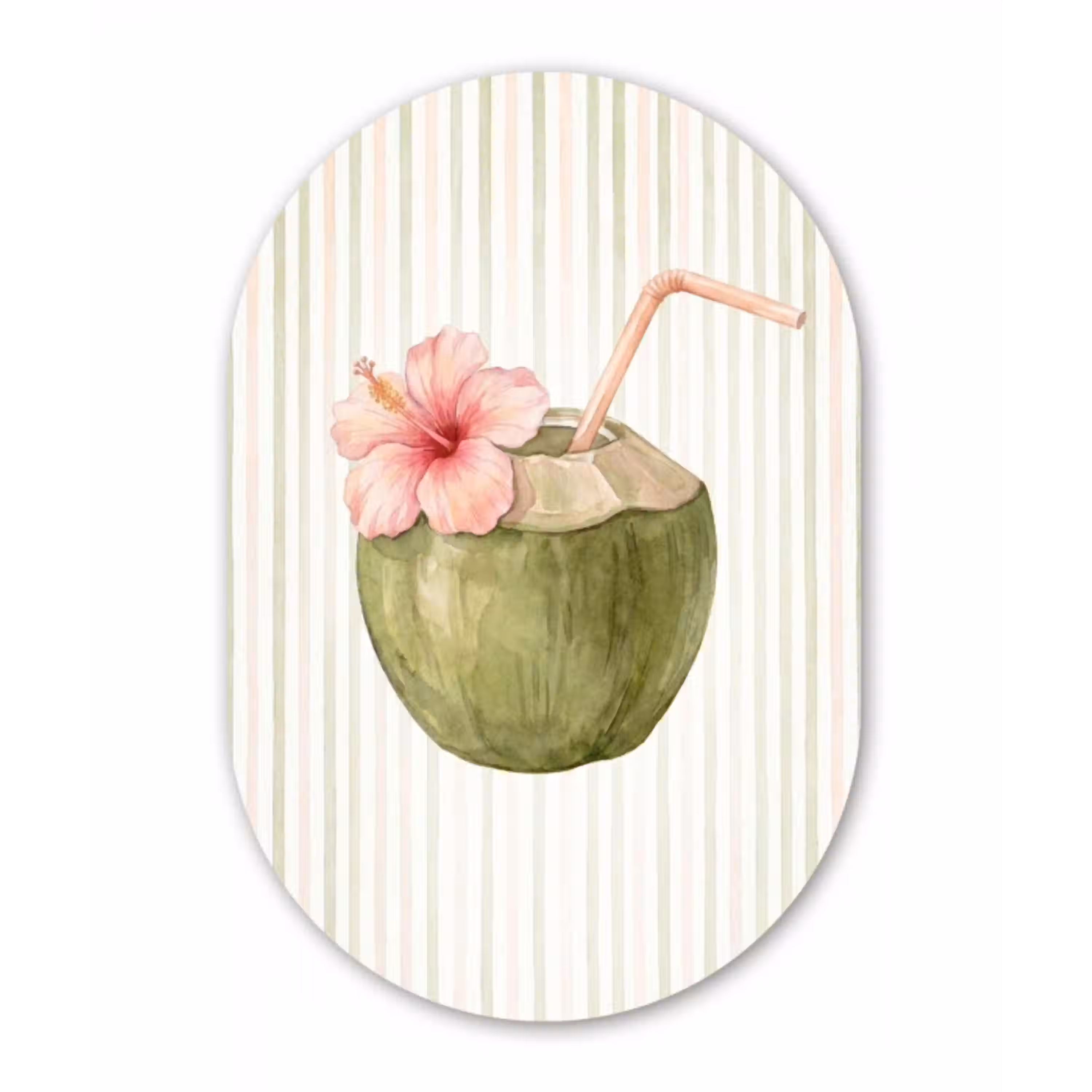 Kokosnoot - Drank - Tropisch - Illustratie - Zomer Wandcirkel Ovaal Forex klein -3d