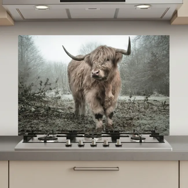 Schotse Hooglander - Bos - Mist - Koe - Dieren - Natuur keuken achterwand spatscherm klein -3d_website