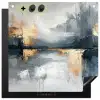 Kunst - Grijs - Goud - Abstract Inductie beschemer met haakjes middel -3d