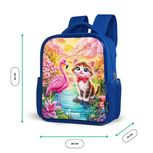 Kitten met flamingo in tropisch bloemenparadijs Kinderrugzak - Blauw middel -productfoto_formaten