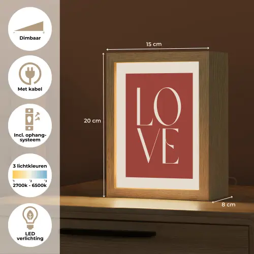 Love - Rood - Minimalistisch Light Box met kabel (Tafellamp) klein -USP_NL