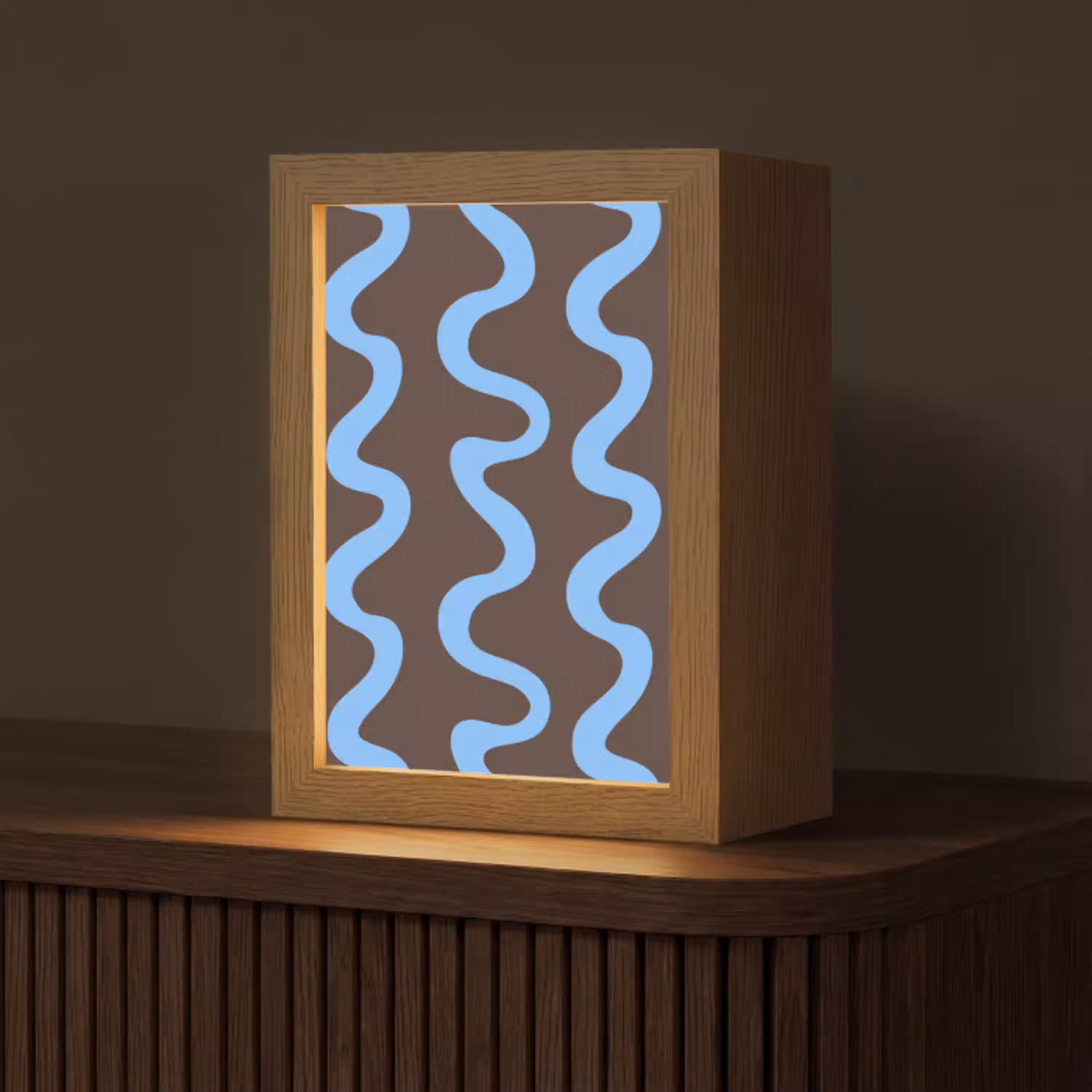 Kronkelende lijnen - Blauw - Bruin - Minimalistisch Light Box met kabel (Tafellamp) klein 925 -z3d_website
