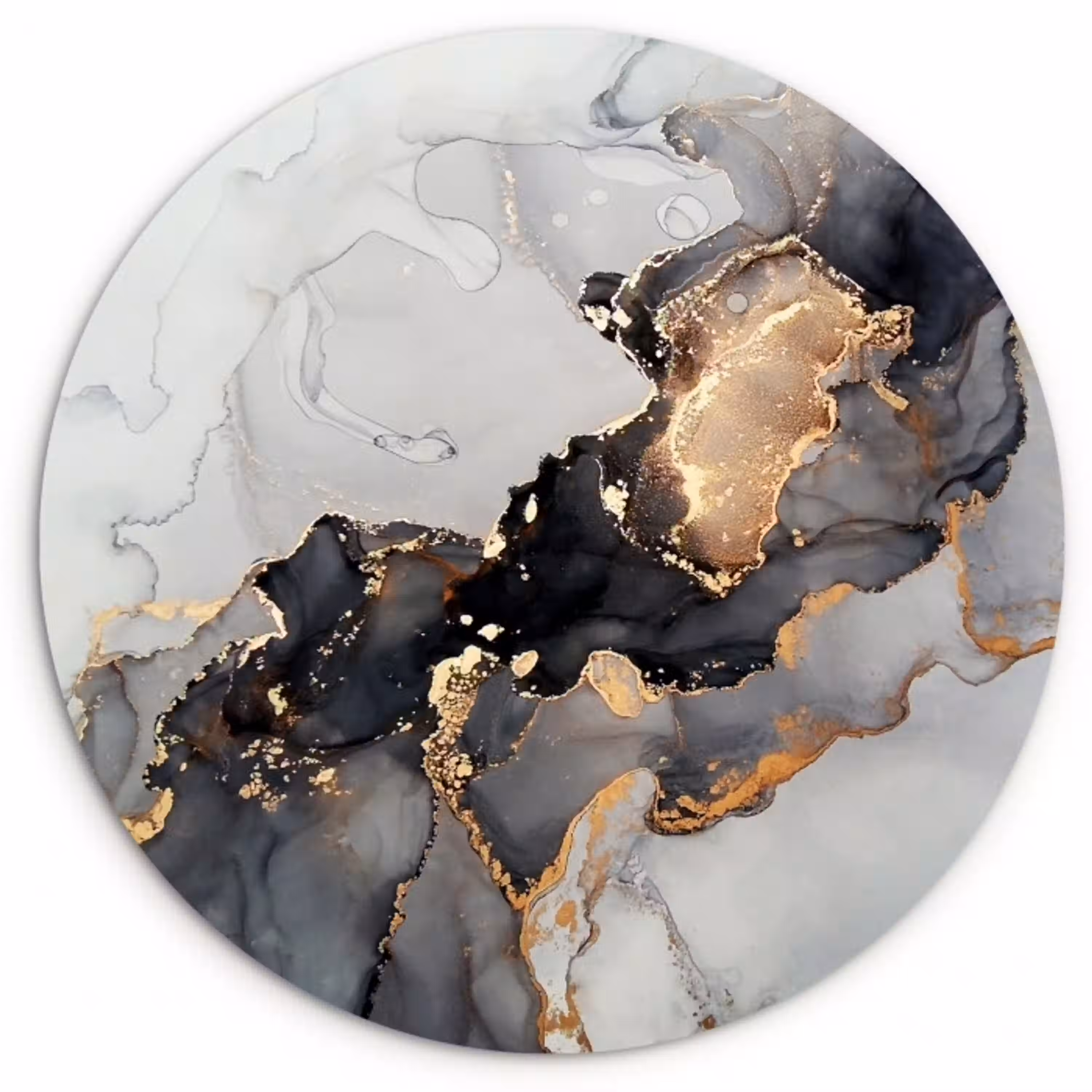 Zwart - Marmer - Luxe - Goud Wandcirkel kunststof plaat 5mm dik klein -3d