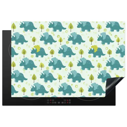 Triceratop - Blauw - Stippen - Boompjes Inductie beschermer vinyl 3mm klein -3d