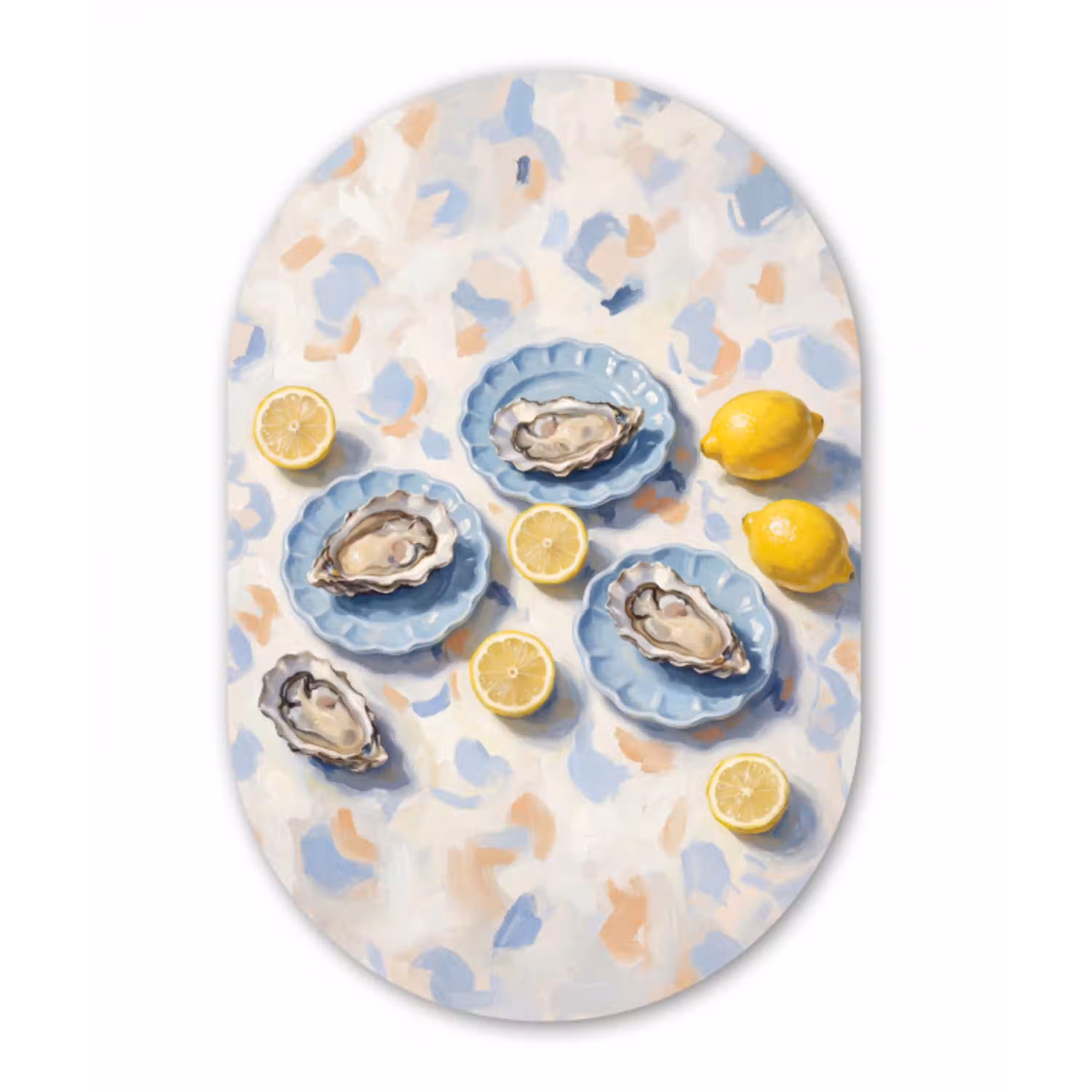 Eten - Oesters - Citroenen - Modern - Geel Wandcirkel Ovaal Forex klein -3d