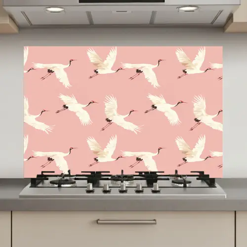 Modern - Kraanvogels - Roze keuken achterwand spatscherm klein 900 -3d_website