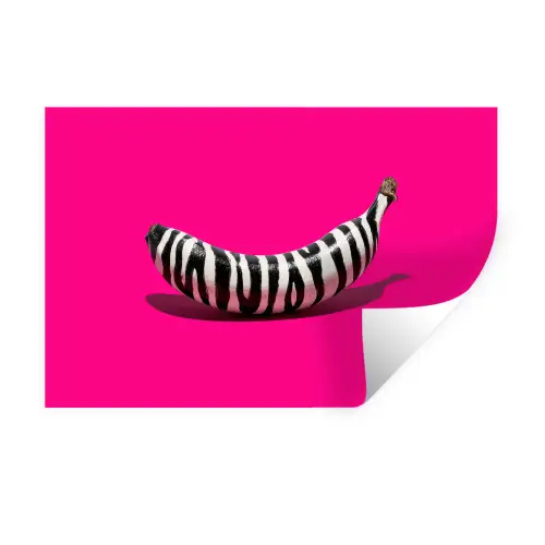 Banaan - Zebraprint - Roze Muursticker klein -3d