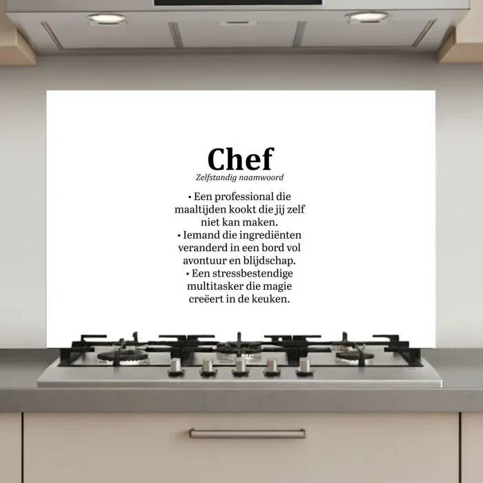 Kok - Definitie - Chef - Koken - Keuken - Spreuken - Woordenboek keuken achterwand spatscherm klein -3d_website