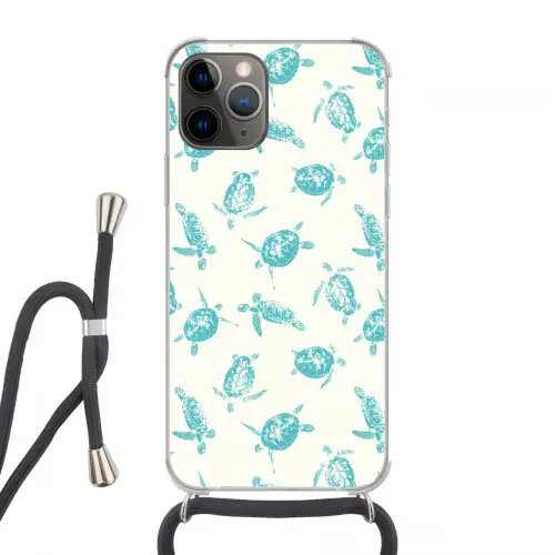 Schildpadden - Patroon - Wit - Blauw Hoesje iPhone 12 Pro met koord klein -3d