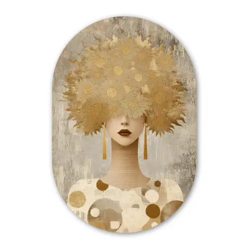 Goud - Portret - Vrouw Wandcirkel Ovaal Forex klein -3d