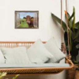 Doorkijk - Koe - Weiland - Landschap - Dieren tuinposter los doek klein -sfeer7