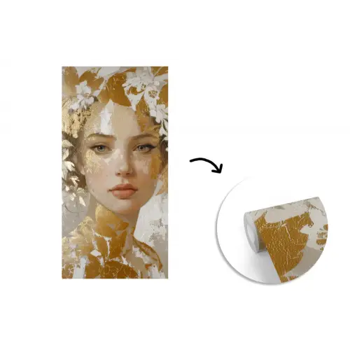 Gezicht - Vrouw - Bladeren - Goud fotobehang vinyl groot -3d