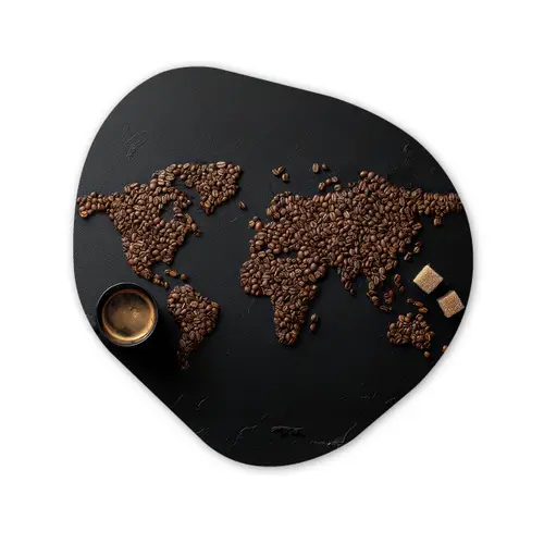 Wereldkaart - Espresso - Zwart Wandcirkel Organisch Aluminium middel -3d
