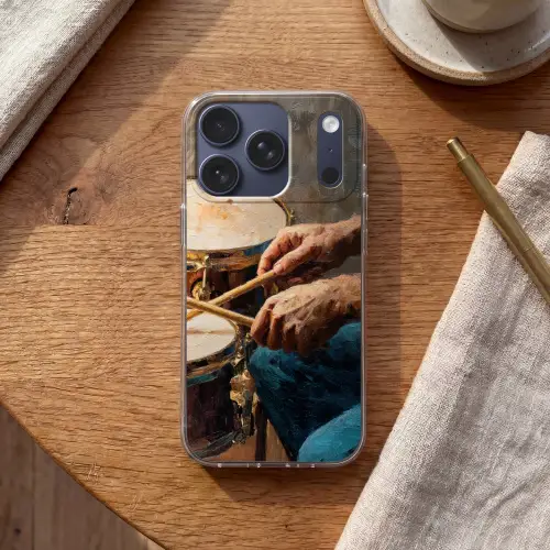 Drumstokken - Olieverf - Man Telefoonhoesje iPhone 17 Pro klein -sfeer1