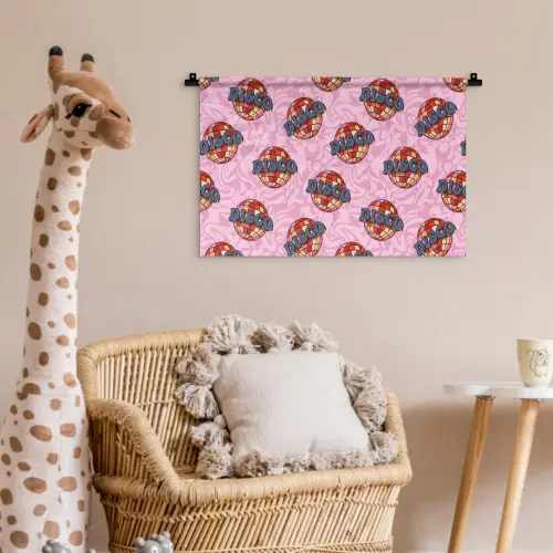 Disco - Bal - Patroon - Roze Wandkleed katoen klein 269 -wsfeer5_kind