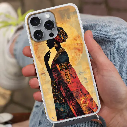 Vrouw - Silhouet - Patronen - Sierlijk Hoesje iPhone 16 Pro Max met koord klein -sfeer3