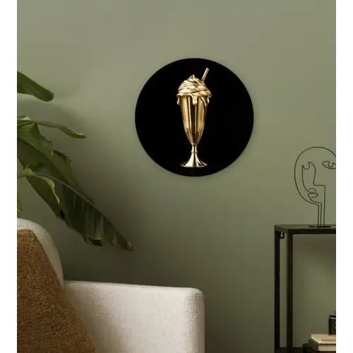 Milkshake - Goud - Drinken - Zwart Wandcirkel kunststof plaat 5mm dik klein -sfeer3